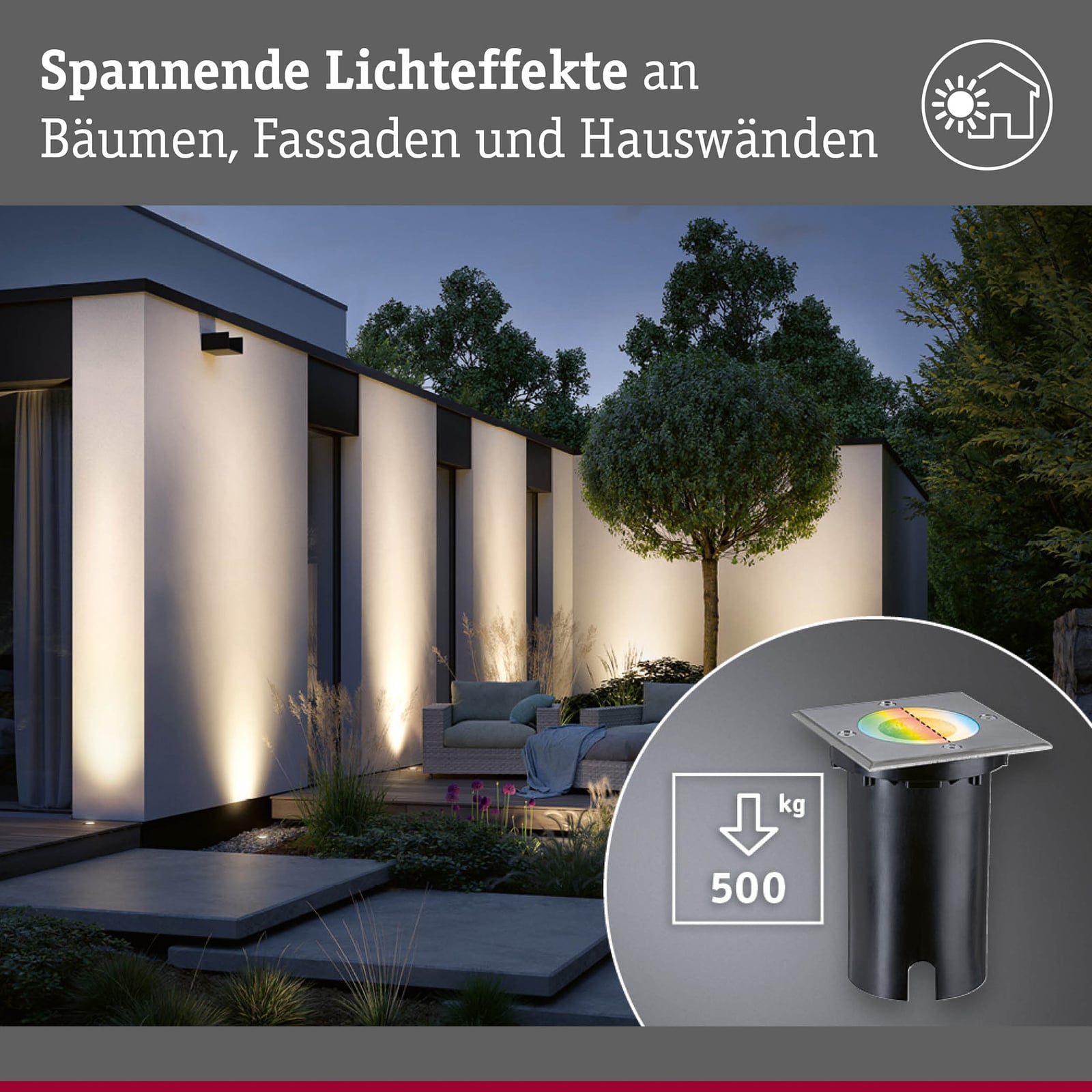 Nærbilde av LED bakkespot Floor firkantet RGBW Zigbee dimbar IP67 - Paulmann