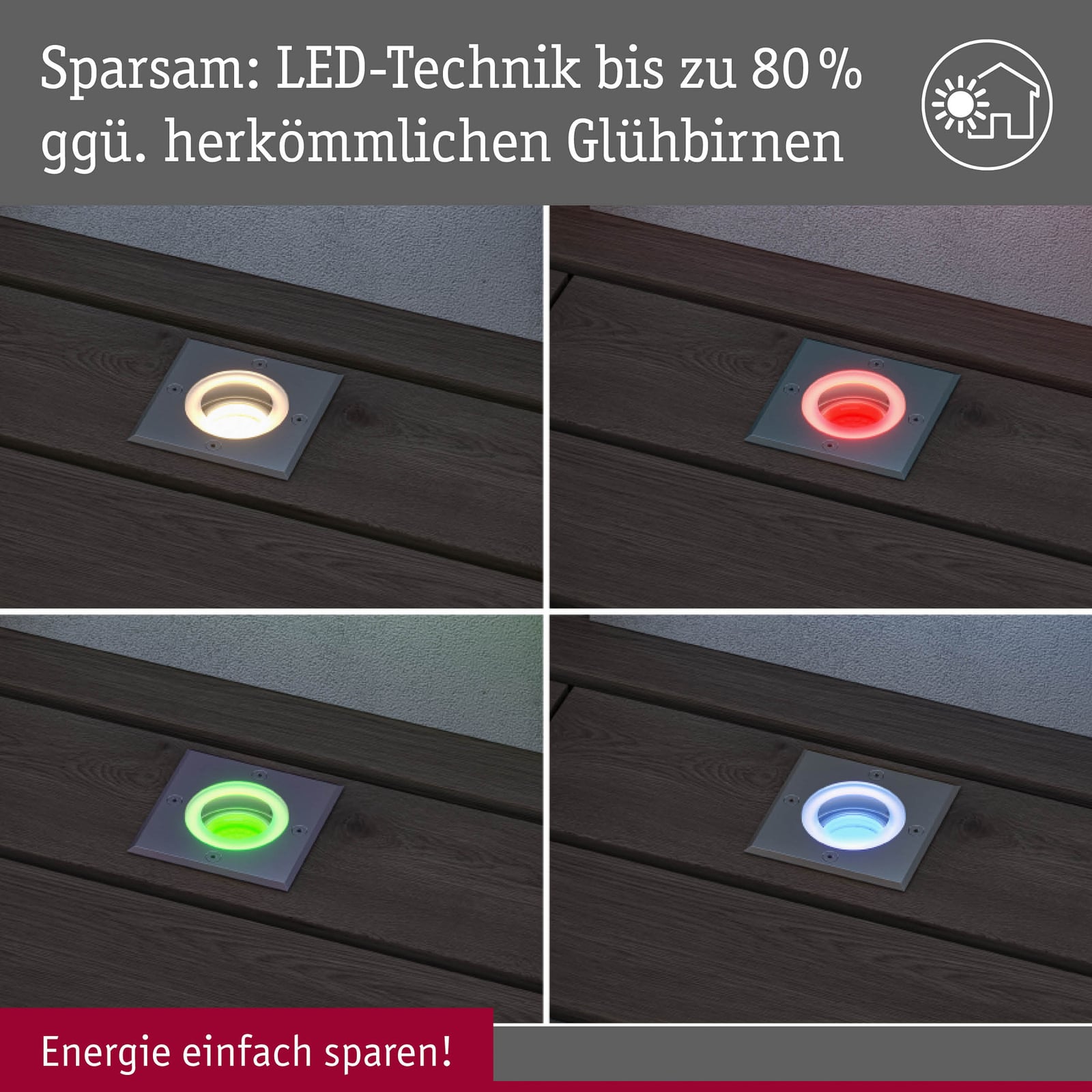 LED bakkespot Floor firkantet RGBW Zigbee dimbar IP67 - Paulmann med farget lys