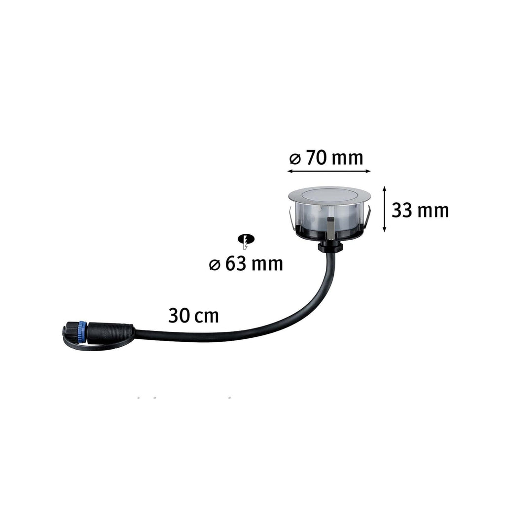 Nærbilde av LED bakkespot Floor RGBW Zigbee rustfritt stål IP67 Ø7 cm