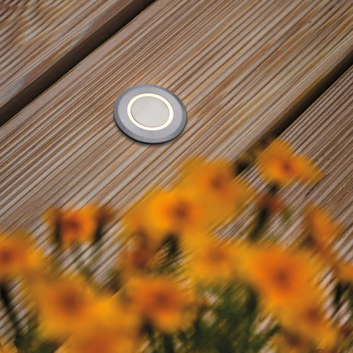 LED bakkespot House rund børstet stål Ø5 cm bakside