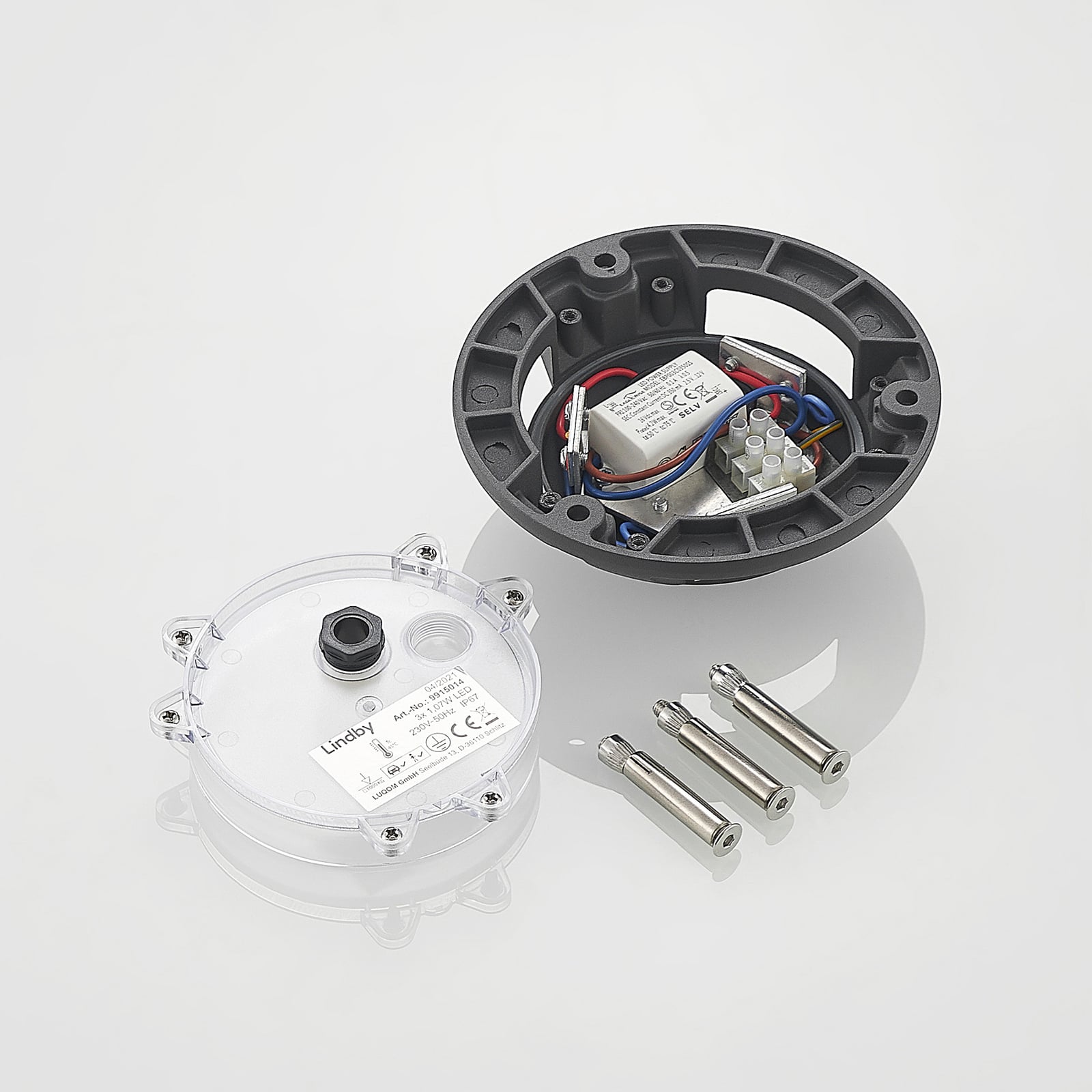LED bakkespot Huban 3-lys aluminium Ø15 cm lyseffekt på bakken