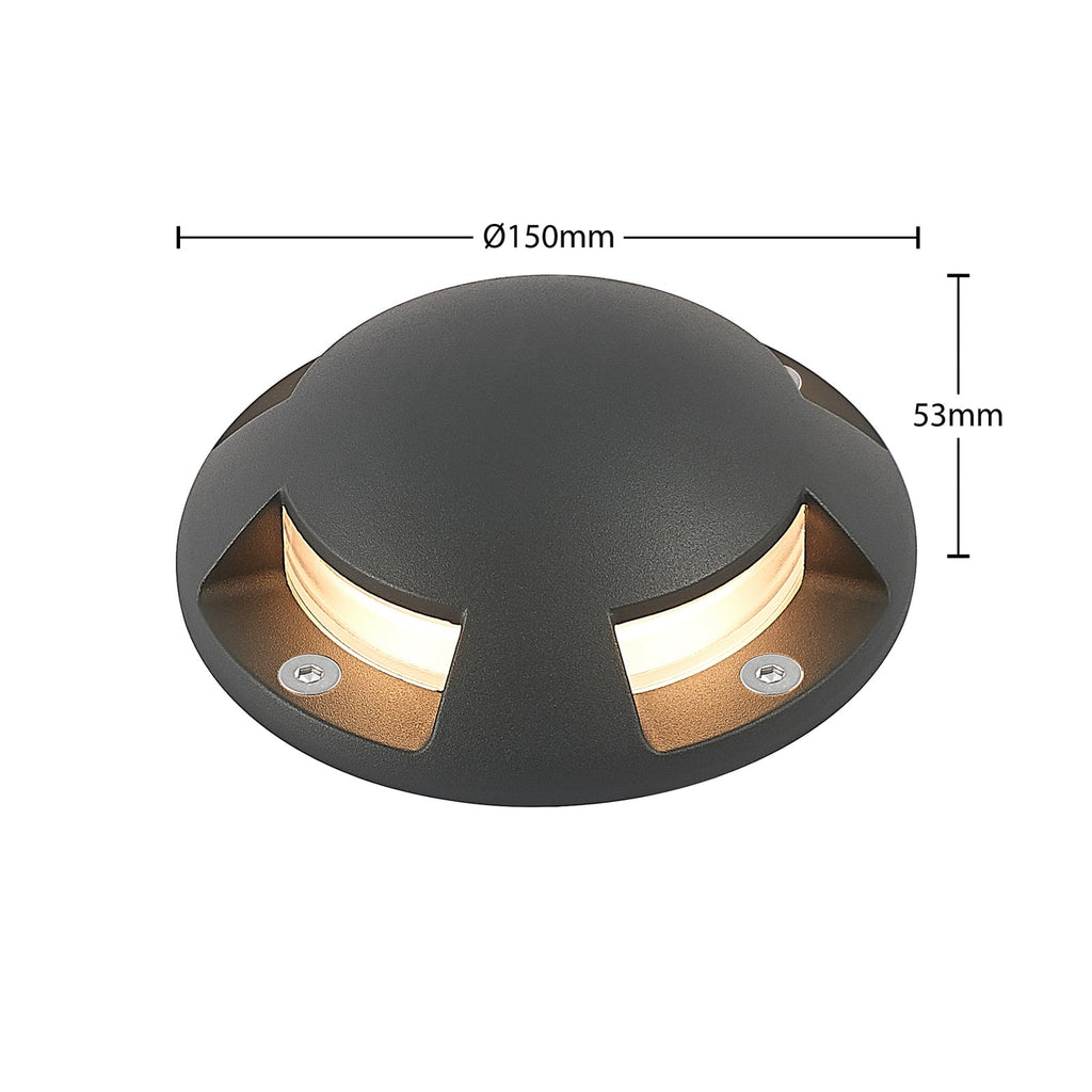 Nærbilde av LED bakkespot Huban 4-lys aluminium Ø15 cm IP67