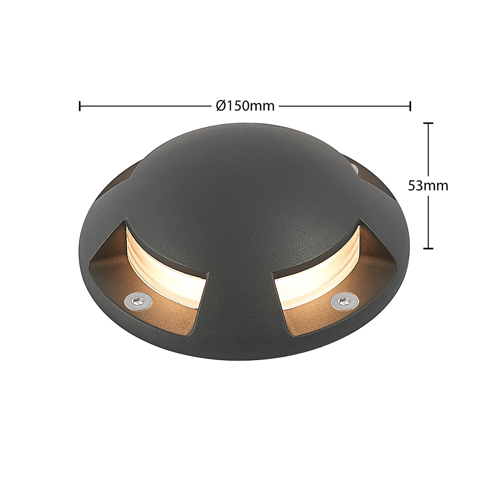 Nærbilde av LED bakkespot Huban 4-lys aluminium Ø15 cm IP67