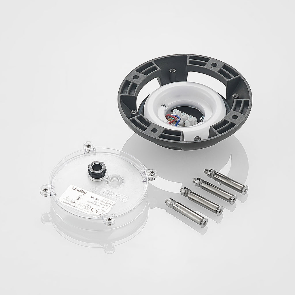 LED bakkespot Huban 4-lys aluminium Ø15 cm IP67 i mørket