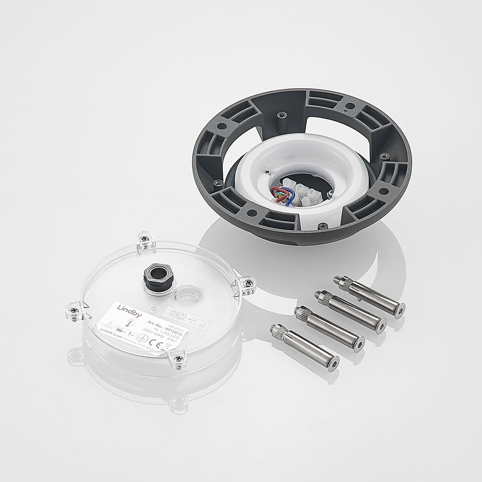 LED bakkespot Huban 4-lys aluminium Ø15 cm IP67 i mørket