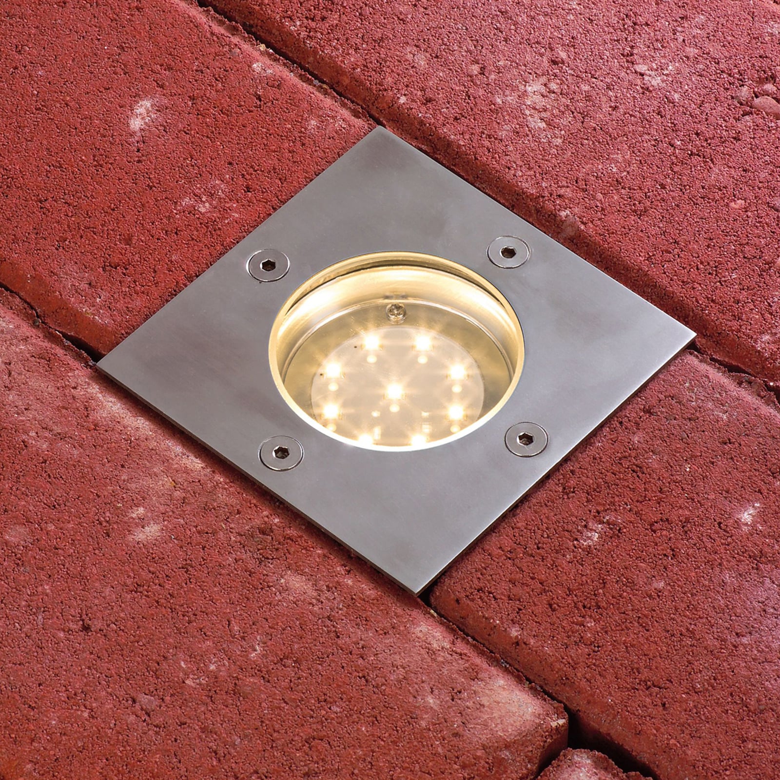 Detalj av LED bakkespot kvadratisk rustfritt stål 10x10 cm dimbar IP65 Paulmann