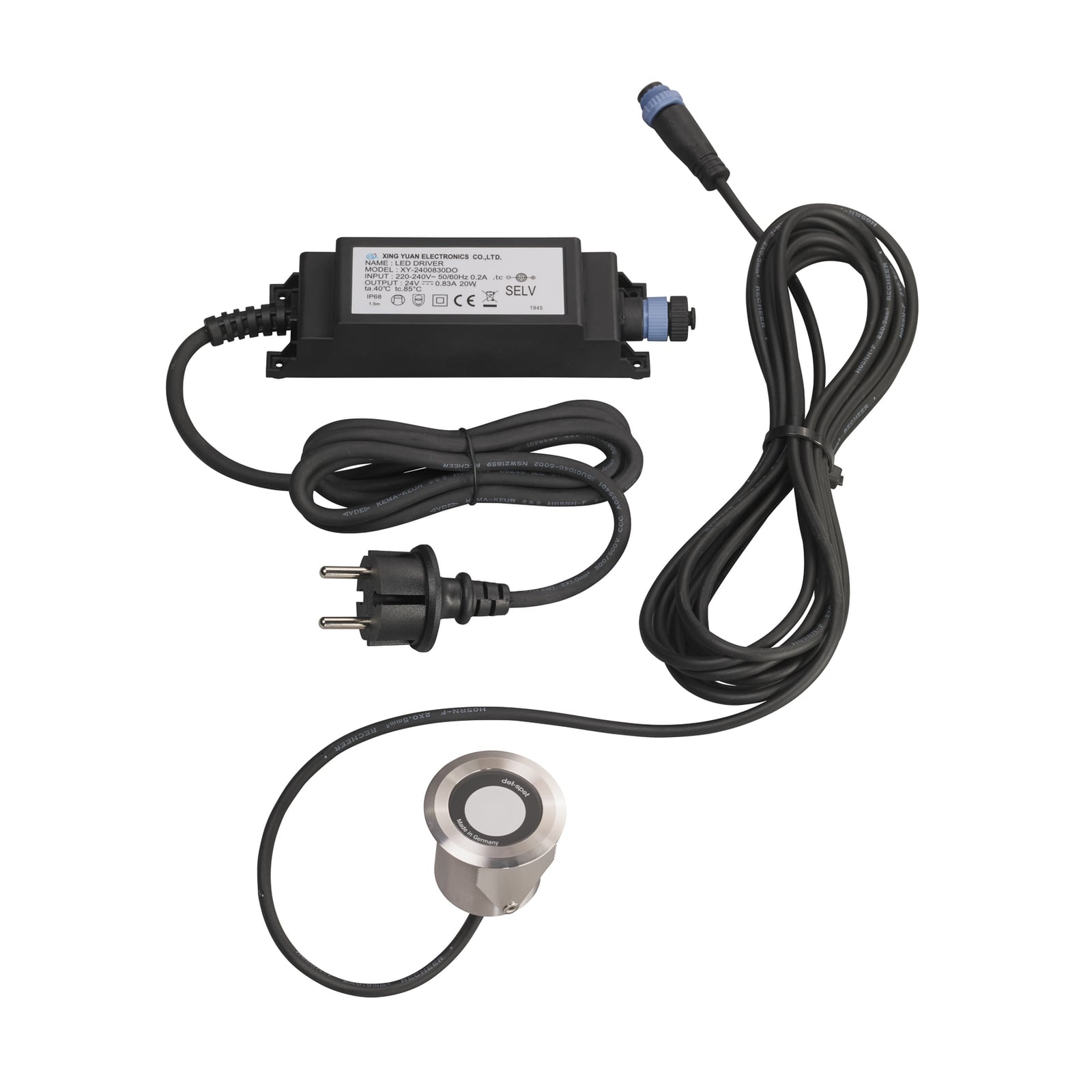 LED bakkespot Set mini rustfritt stål 1W IP68 startsett fra dot-spot front