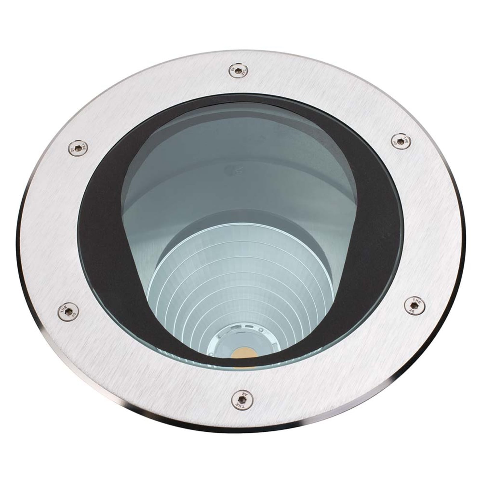 LED bakkespot Titus svingbar rustfritt stål Ø28 cm forfra