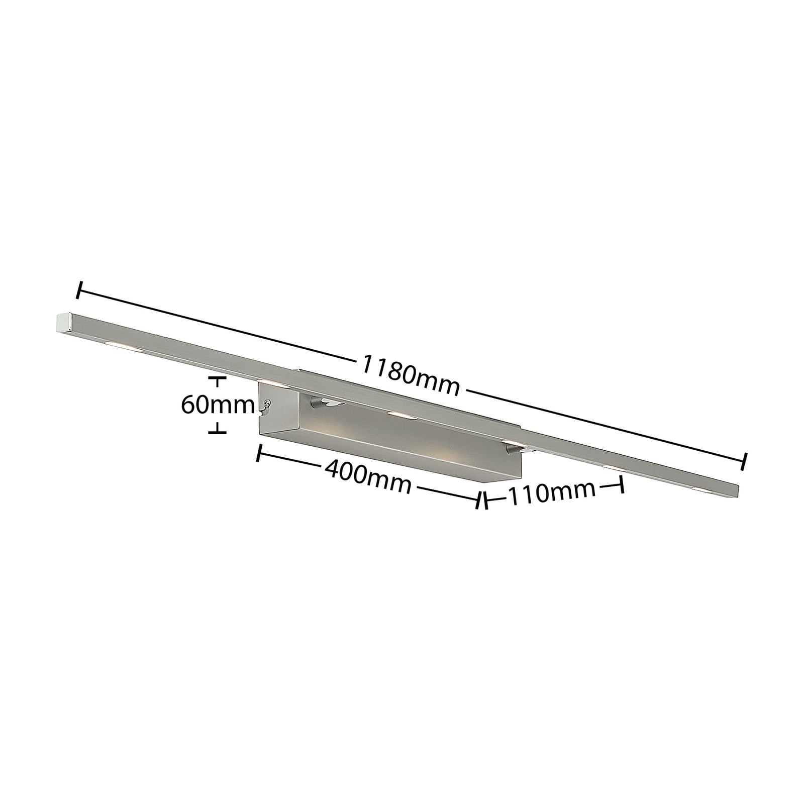 LED bildelampe Alexis dimbar matt nikkel 118 cm sideprofil