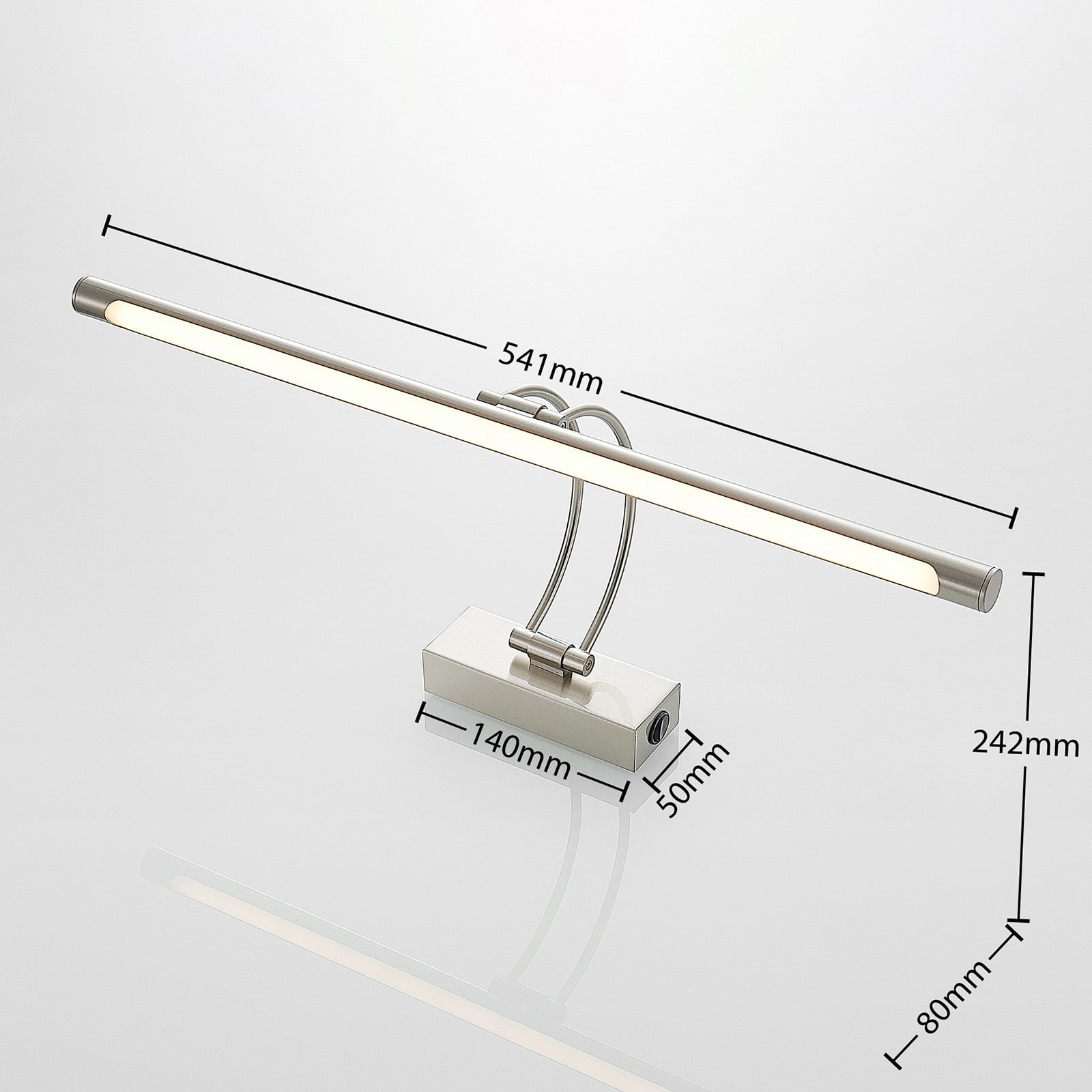 LED bildelampe Dimitrij matt nikkel 54 cm nærbilde av LED-lys