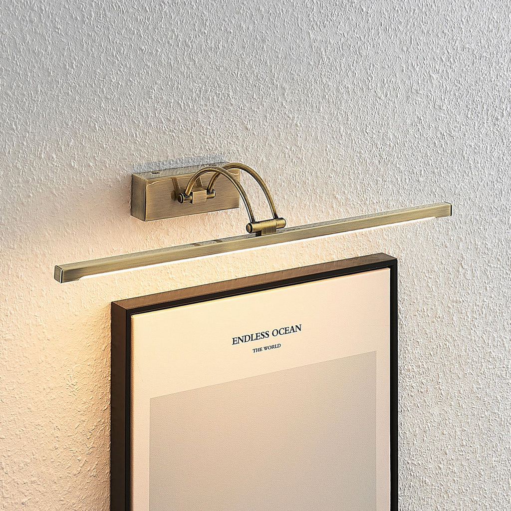 LED bildelampe Felena antikk messing forfra