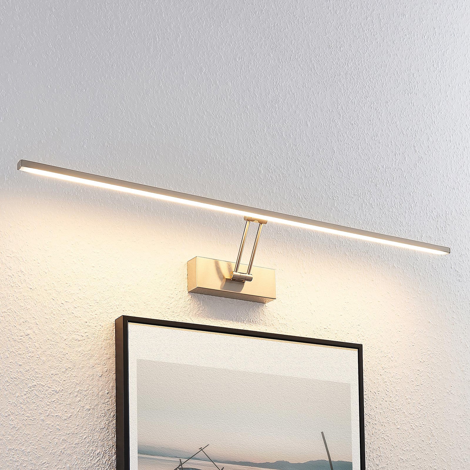 LED bildelampe Thibaud matt nikkel aluminium 84 cm bakside