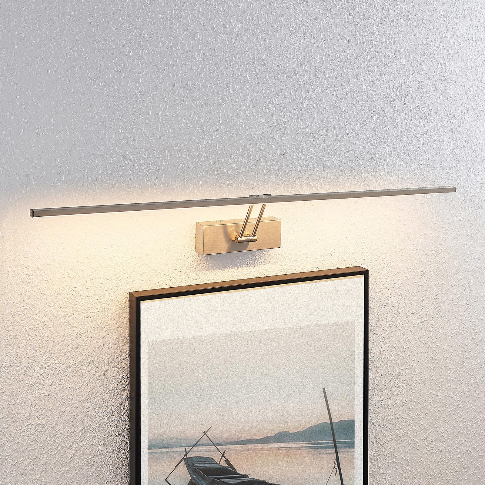 LED bildelampe Thibaud matt nikkel aluminium 84 cm lysdetalj