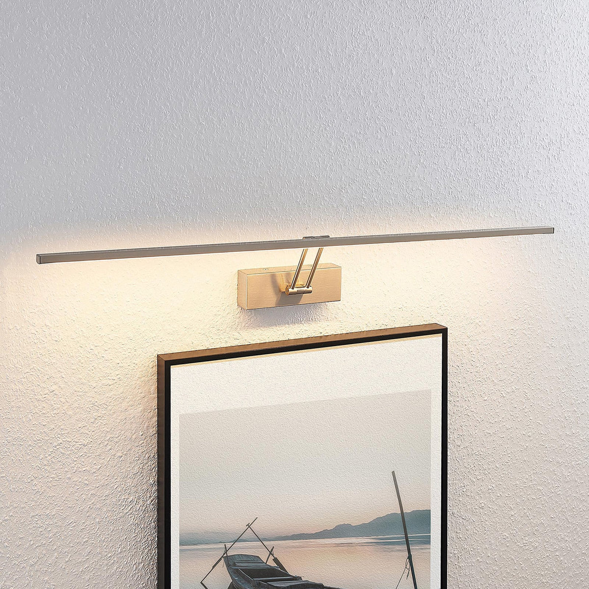 LED bildelampe Thibaud matt nikkel aluminium 84 cm lysdetalj