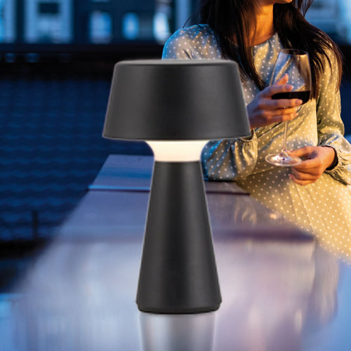 LED bordlampe Abera oppladbar dimbar svart IP54 forfra
