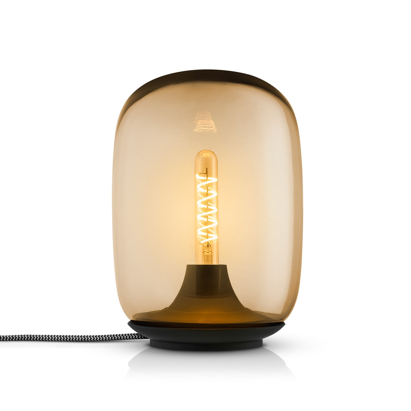 LED bordlampe Acorn dimbar mundblåst glass amber montert på bord