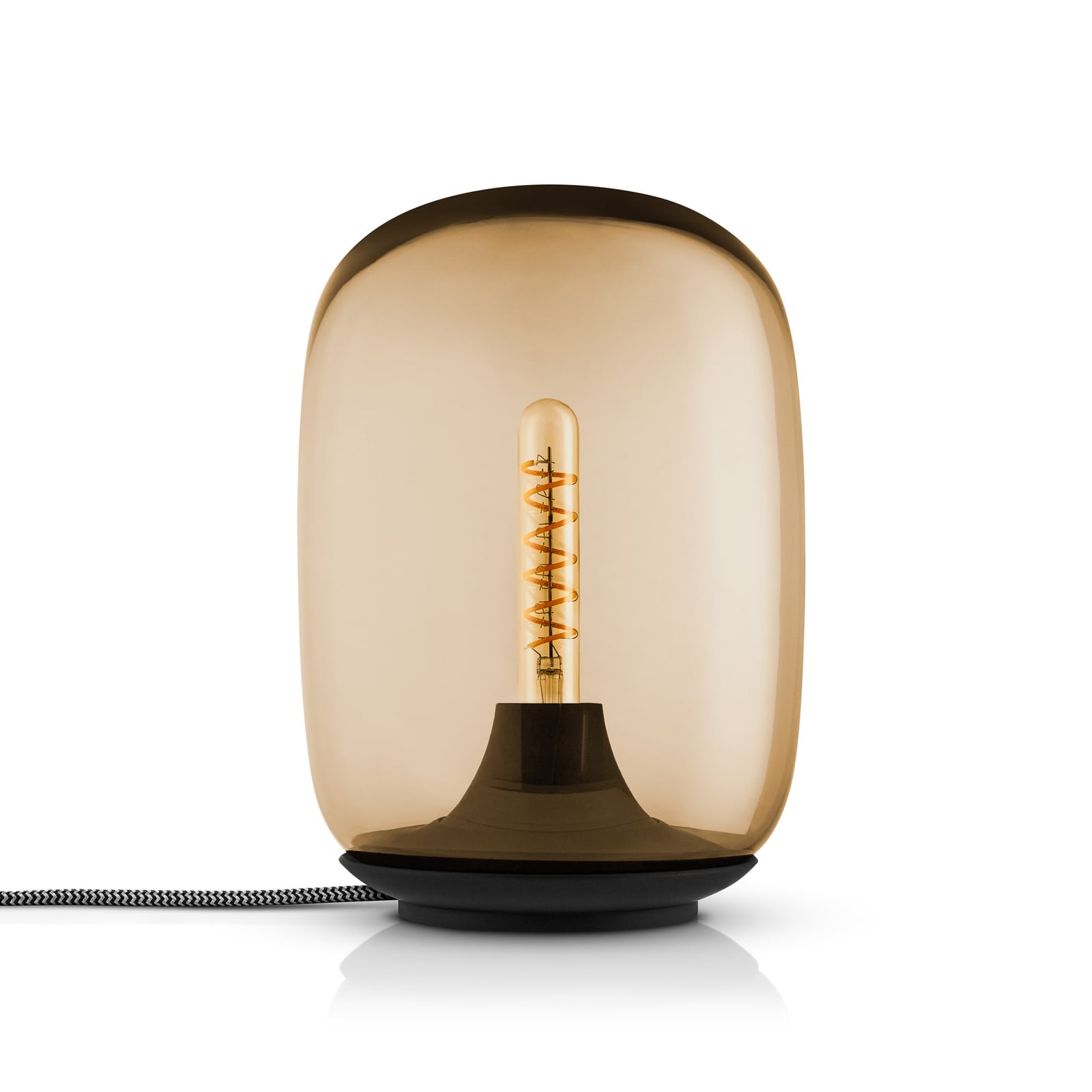 Nærbilde av LED bordlampe Acorn dimbar mundblåst glass amber