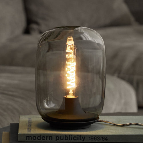 LED bordlampe Acorn dimbar mundblåst glass grå forfra