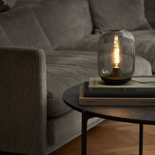 LED bordlampe Acorn dimbar mundblåst glass grå bakside
