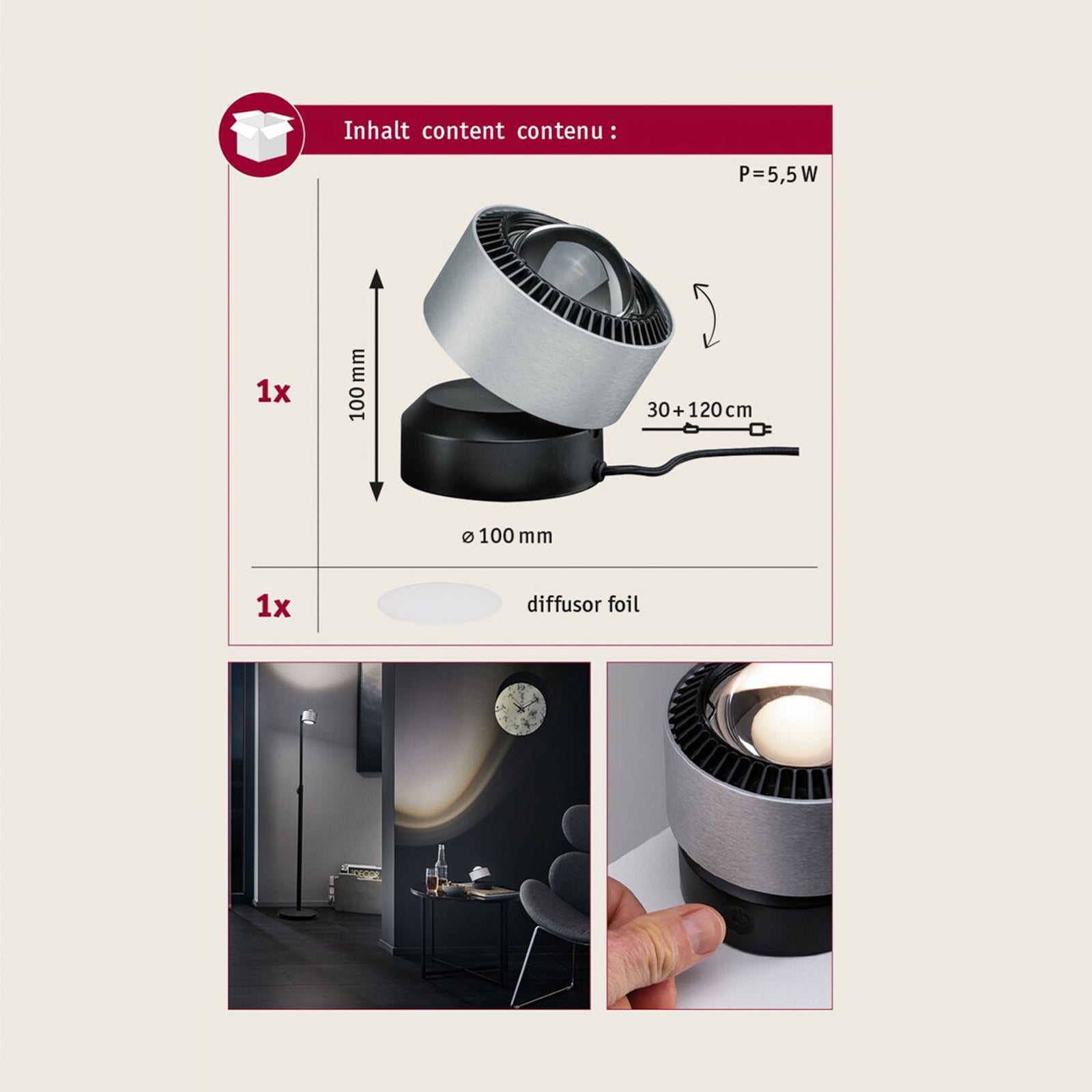 LED bordlampe Aldan aluminium dimbar med børstet aluminium finish
