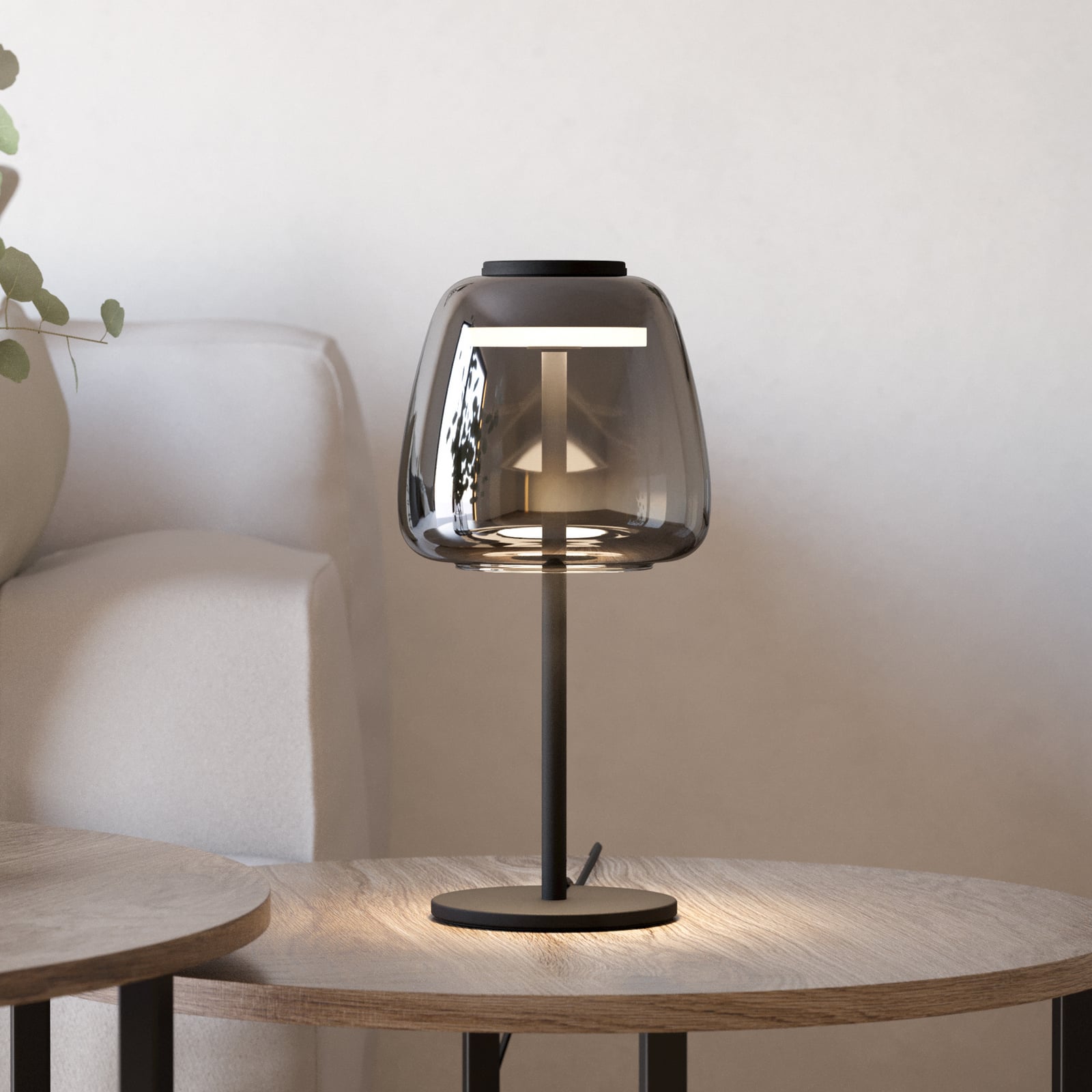 LED bordlampe Alfero-Z stål og glass dimbar RGB CCT svart forfra