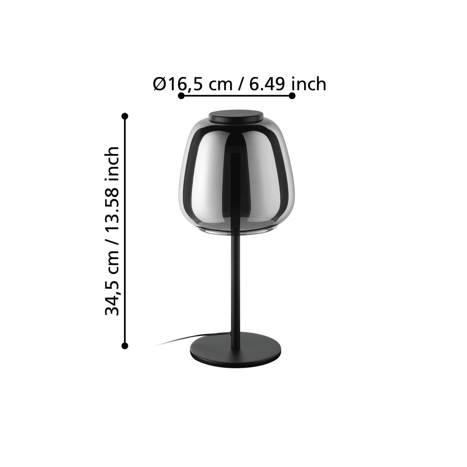 Detaljbilde av glasskjerm på LED bordlampe Alfero-Z stål/glass dimbar RGB CCT svart