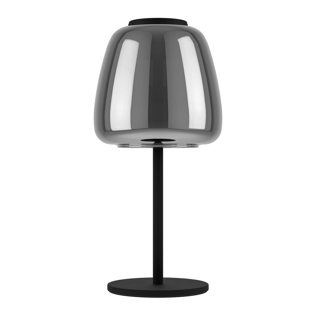 Nærbilde av dimmer og materialer på LED bordlampe Alfero-Z stål/glass dimbar RGB CCT svart