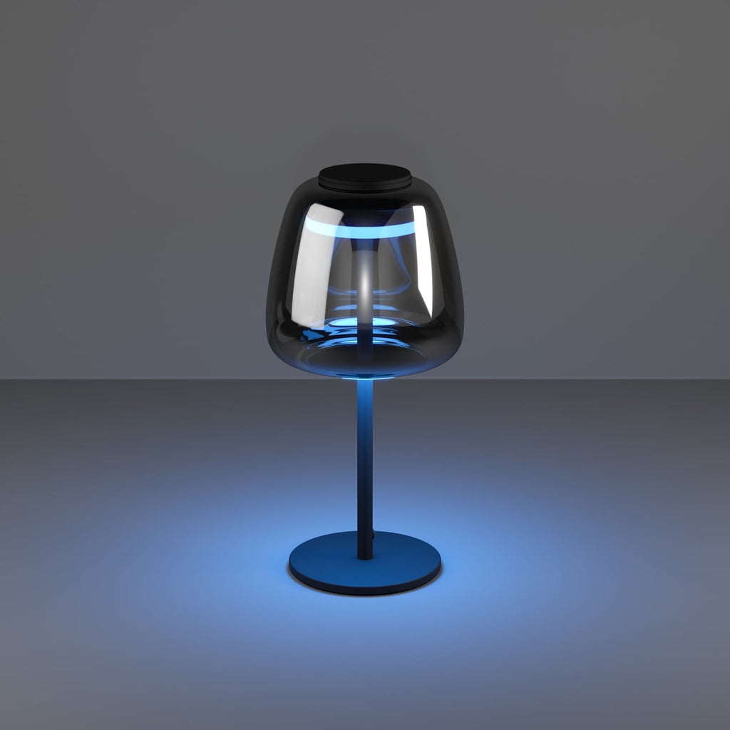 Visning av LED bordlampe Alfero-Z stål/glass dimbar RGB CCT svart med app-styring
