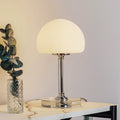 LED bordlampe Ancilla dimbar krom glass hvit forfra