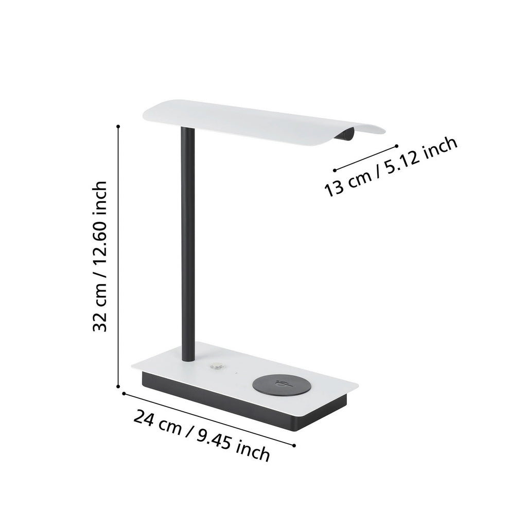 LED bordlampe Arenaza dimbar touch med QI-lading hvit detalj av touch-dimmer