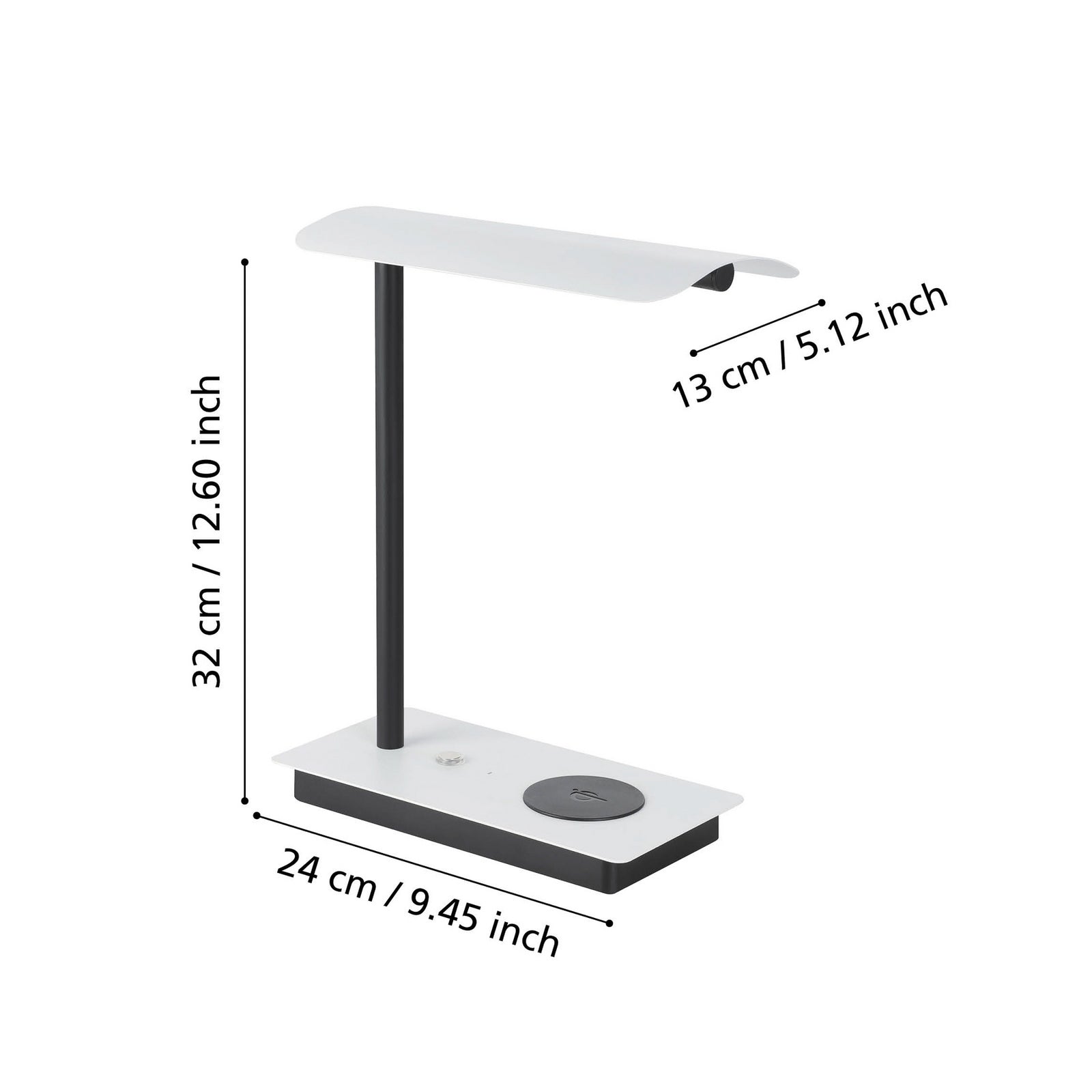 LED bordlampe Arenaza dimbar touch med QI-lading hvit detalj av touch-dimmer