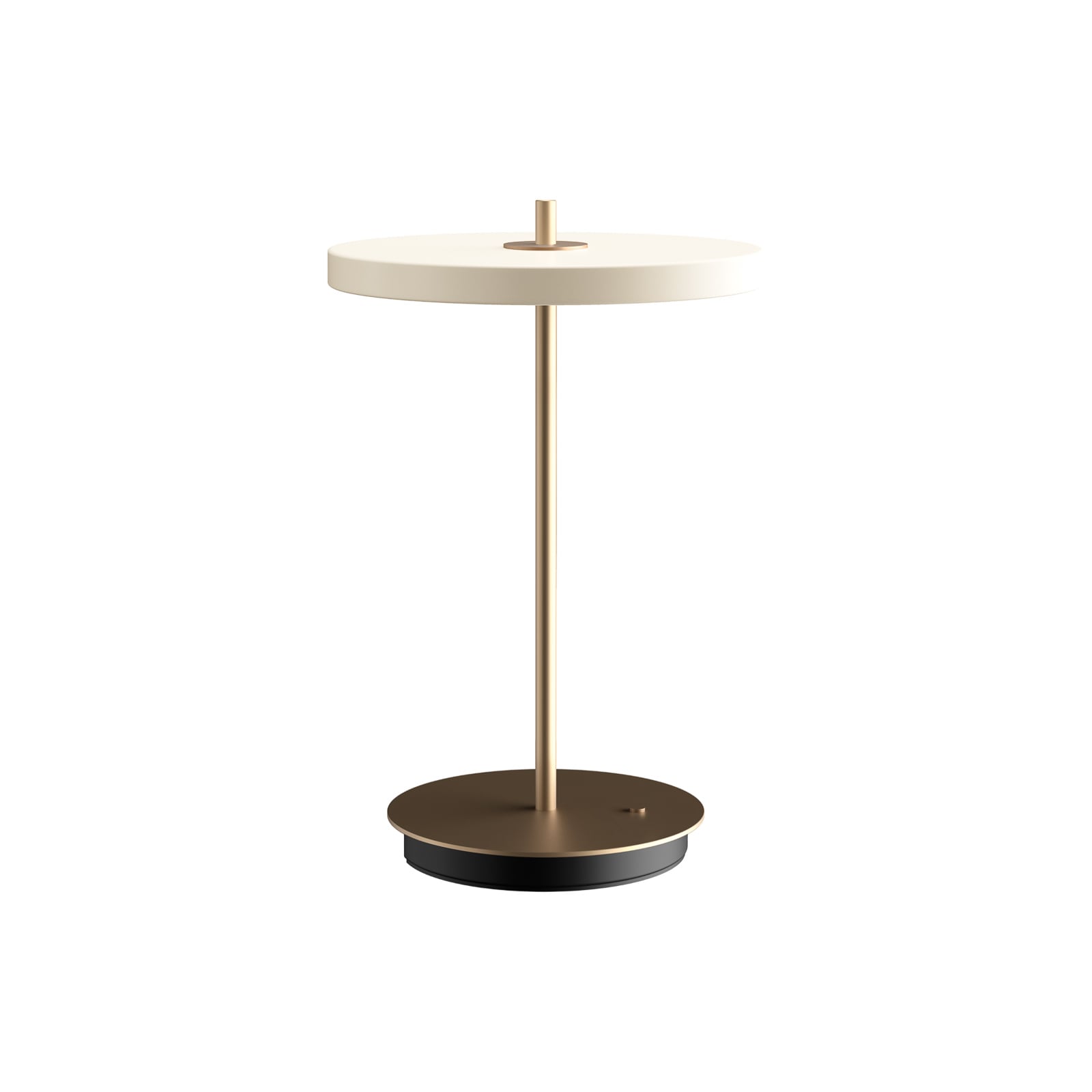 LED bordlampe Asteria Move perlhvit/messing detalj av skjerm