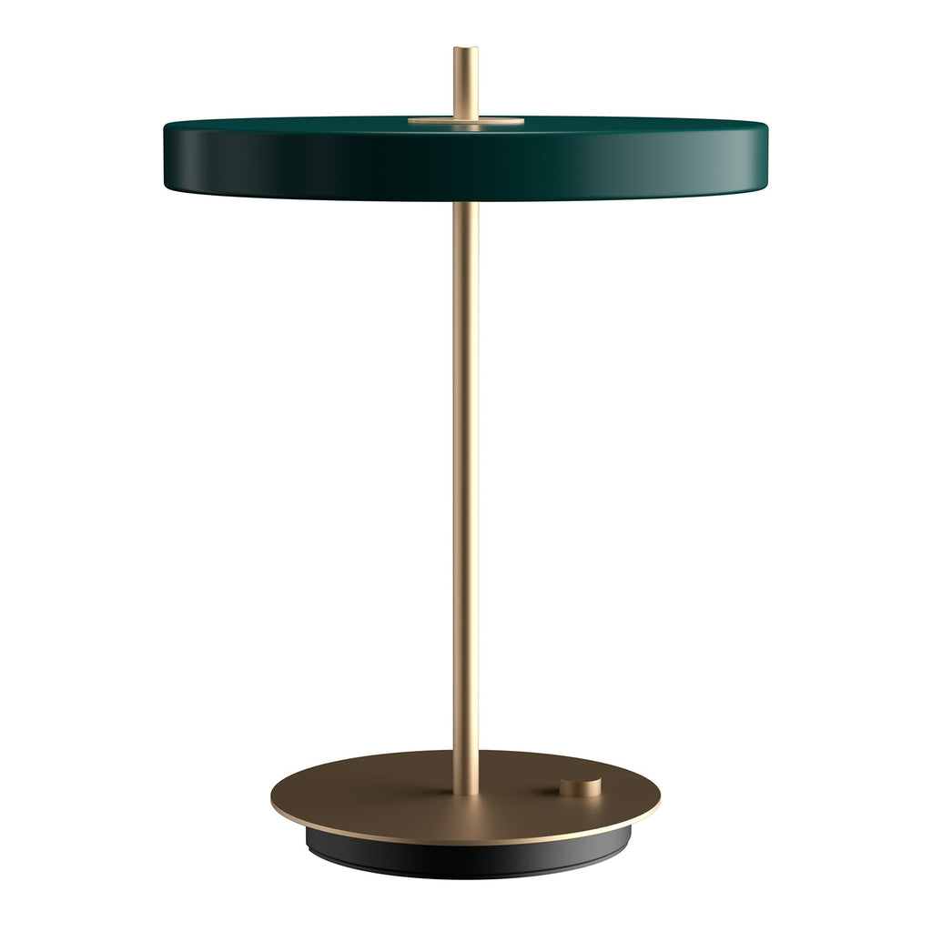 LED bordlampe Asteria Table dimbar USB skoggrønn messing sideprofil