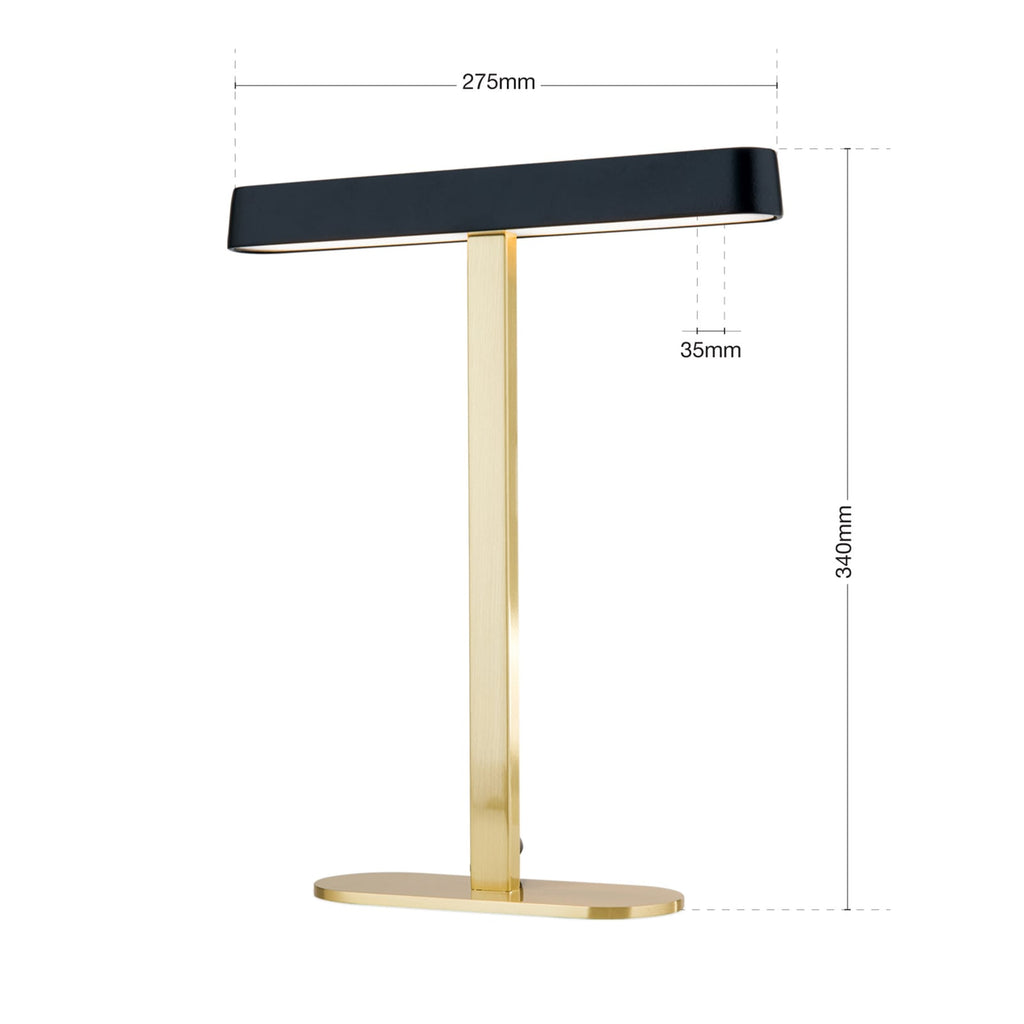 Nærbilde av LED bordlampe Auftakt gull/svart stål 34 cm 12W lampehode