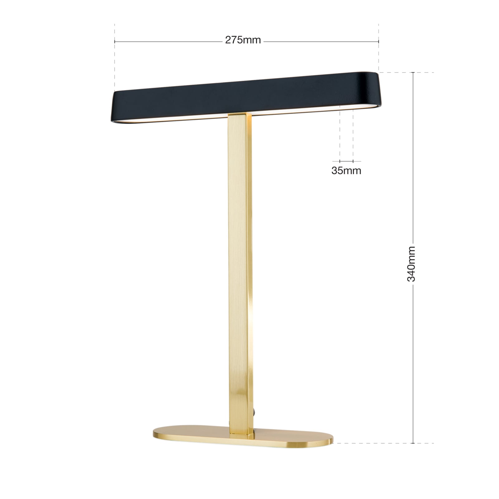 Nærbilde av LED bordlampe Auftakt gull/svart stål 34 cm 12W lampehode