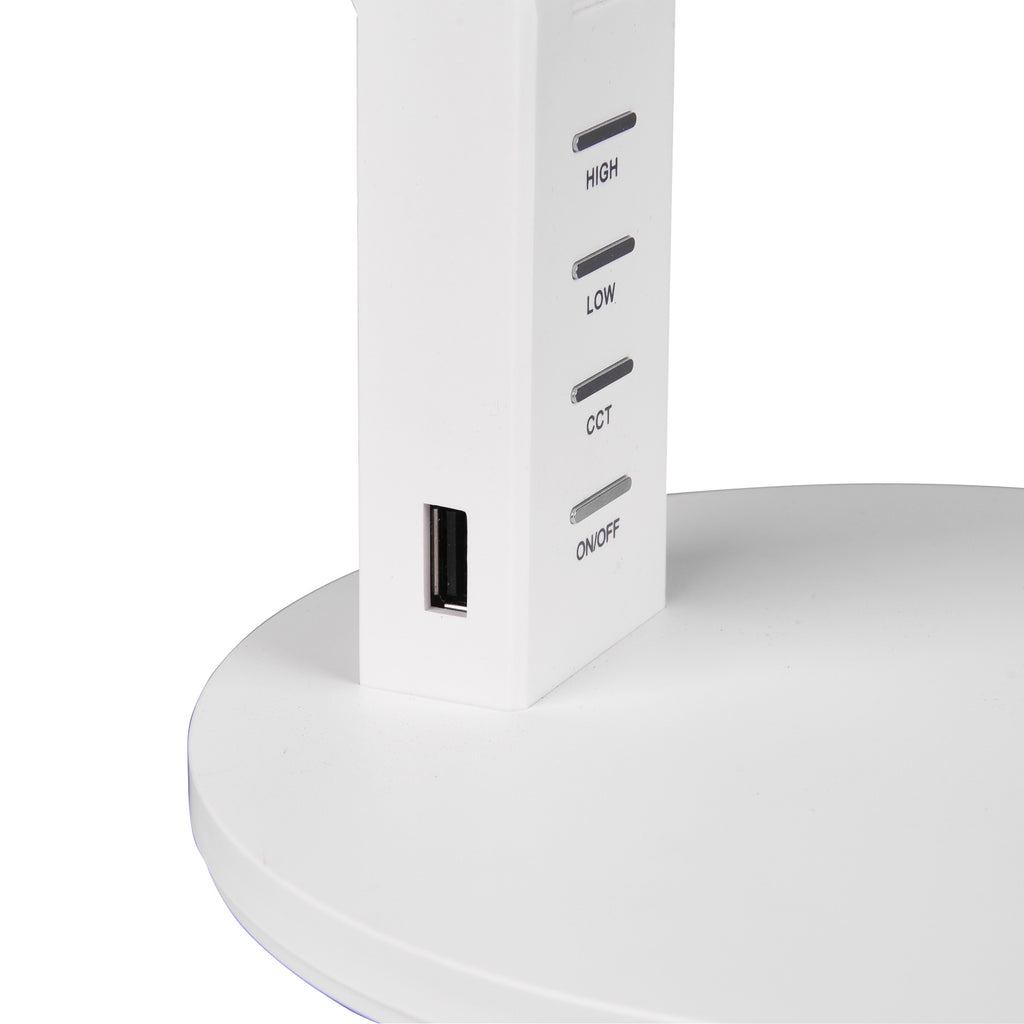 LED bordlampe Ava dimbar hvit CCT 5W med USB montert på skrivebord