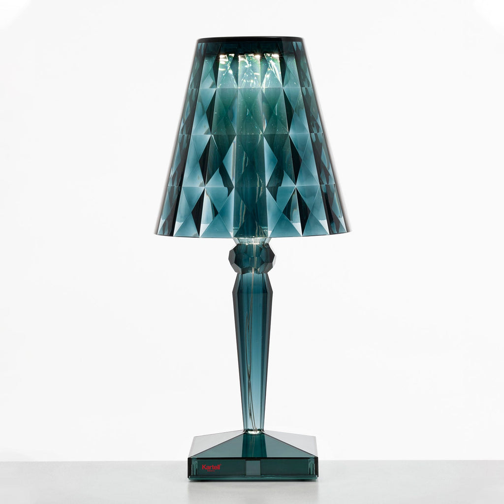 LED bordlampe Big Battery akryl lyseblå 37 cm forfra