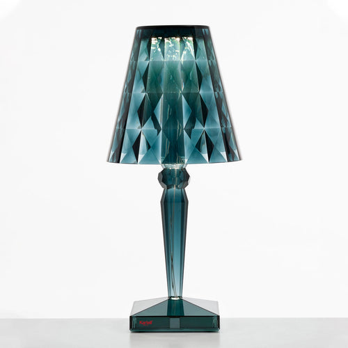 LED bordlampe Big Battery akryl lyseblå 37 cm forfra