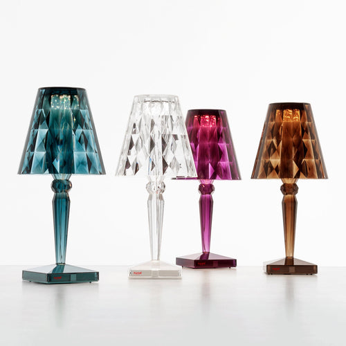 LED bordlampe Big Battery akryl lyseblå 37 cm bakside