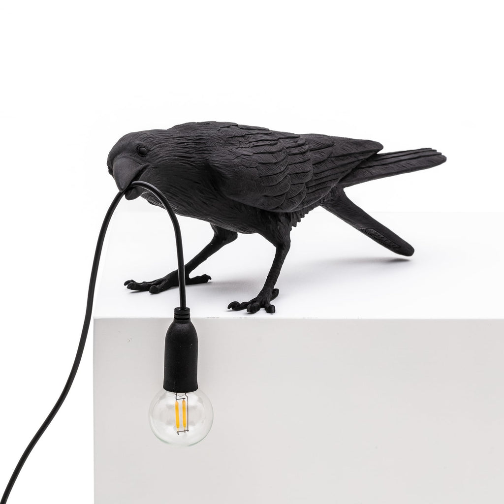 LED-bordlampe Bird Lamp spielende fugl svart kunstharz bakside
