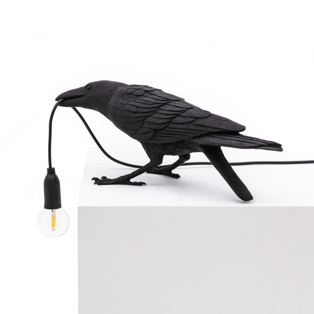 LED-bordlampe Bird Lamp spielende fugl svart kunstharz detalj