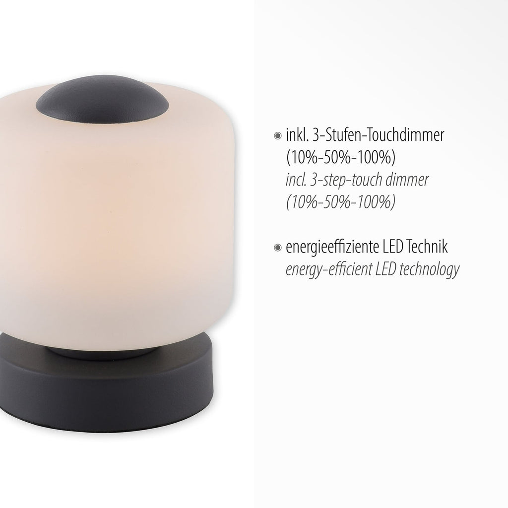 LED bordlampe Bota glass antrasitt dimbar 7W varmhvit base detalj