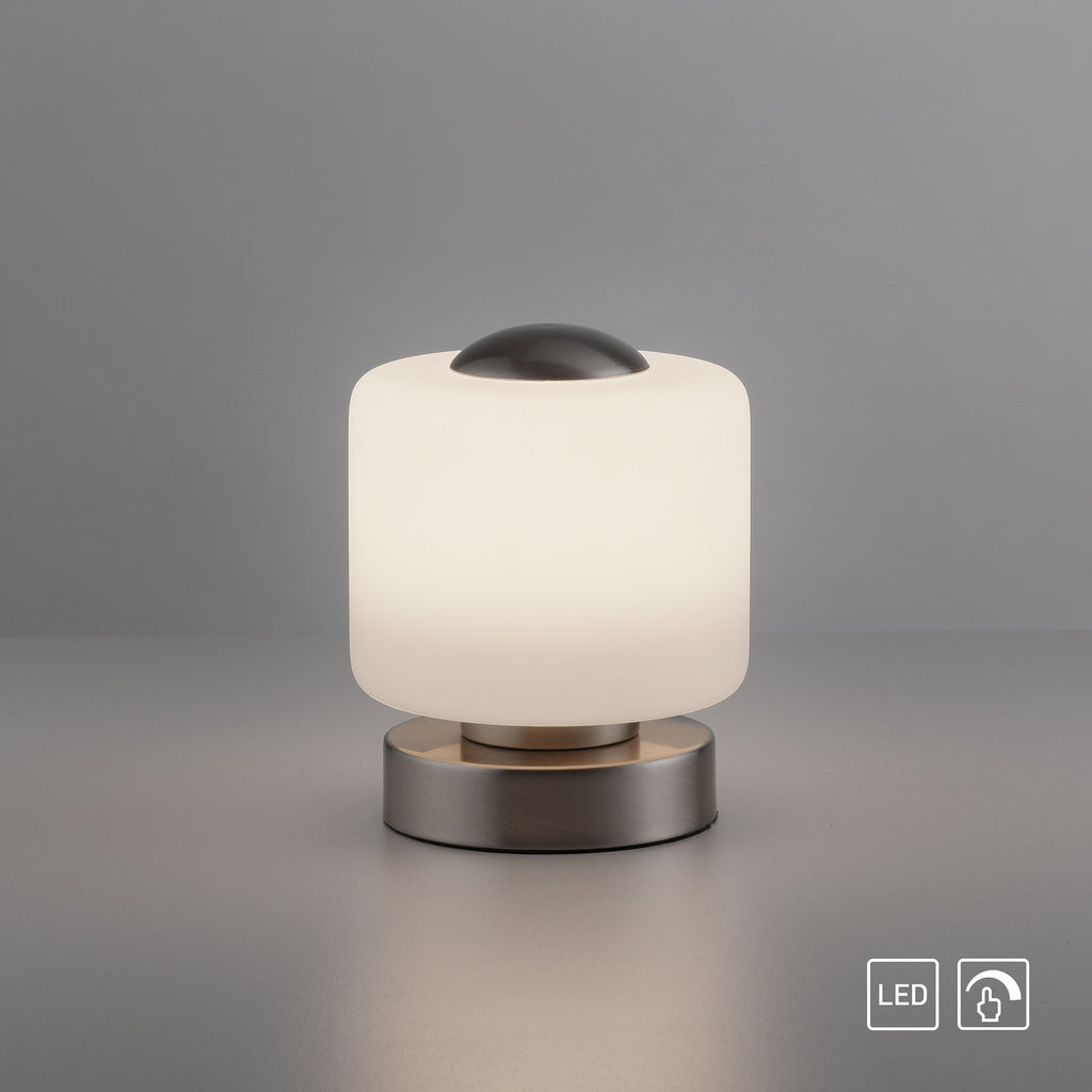 LED bordlampe Bota glass dimbar stålfarget Ø12 cm lampefot