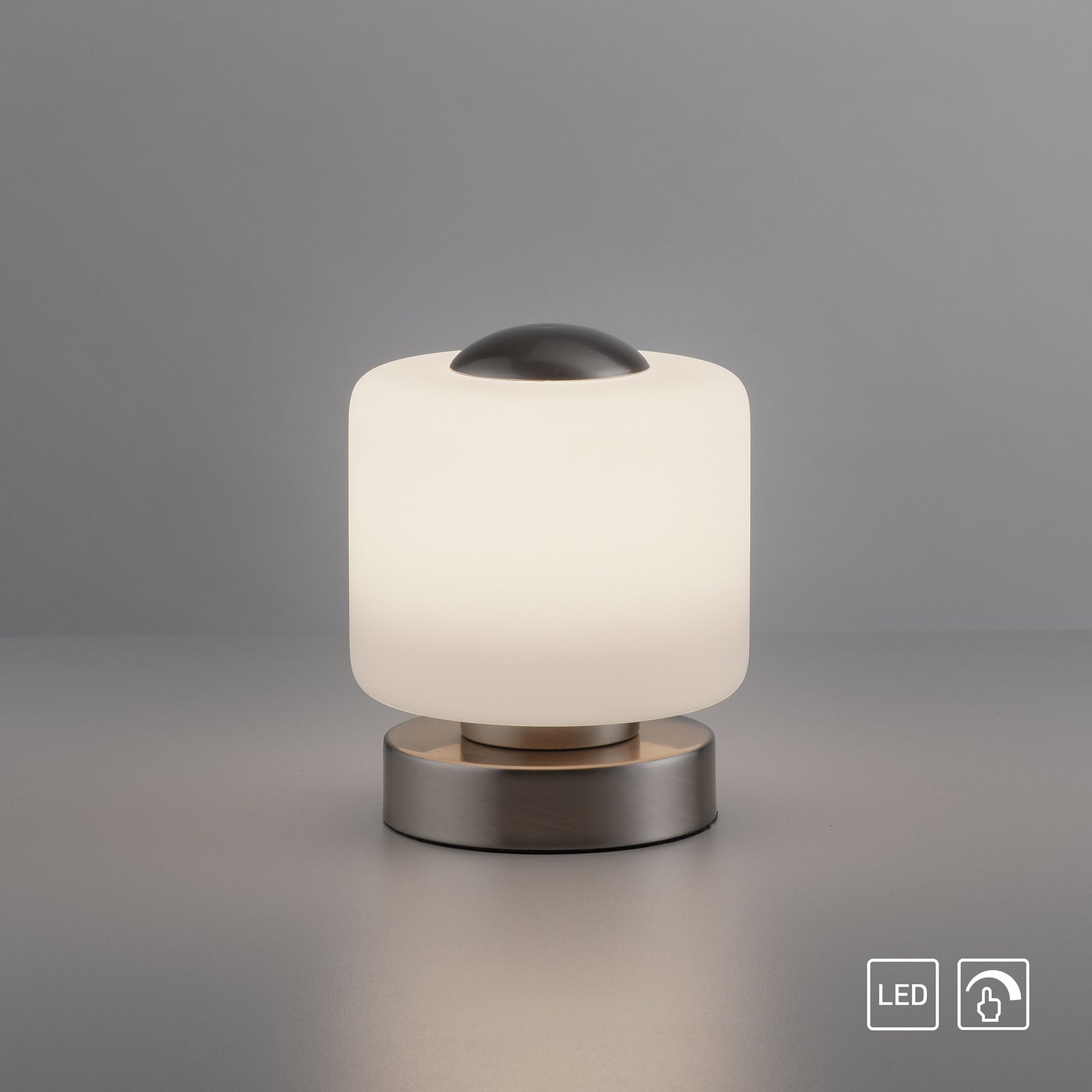 LED bordlampe Bota glass dimbar stålfarget Ø12 cm lampefot