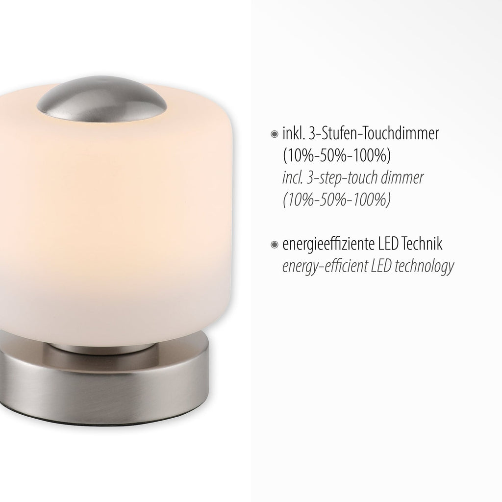 LED bordlampe Bota glass dimbar stålfarget Ø12 cm kabel og støpsel