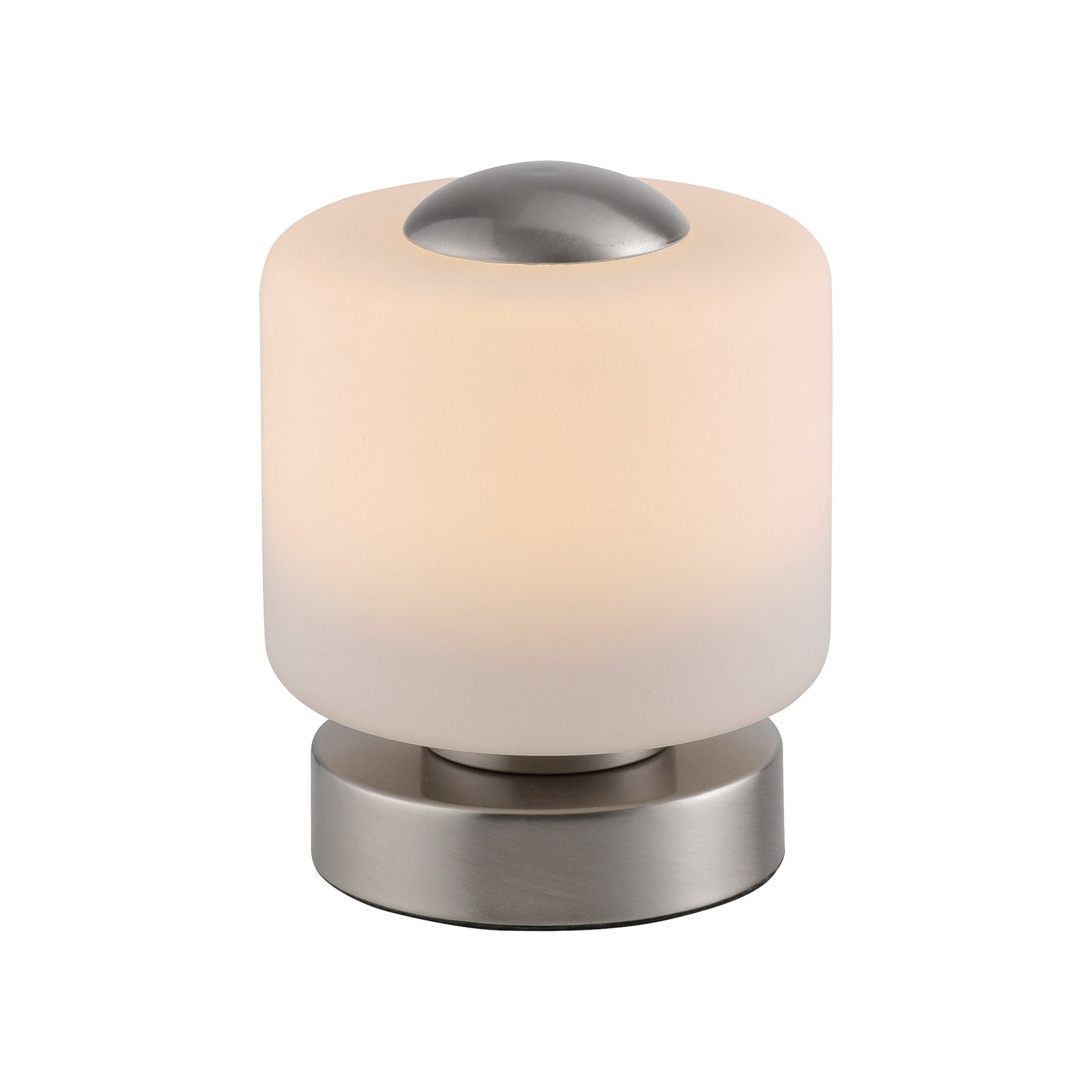 LED bordlampe Bota glass dimbar stålfarget Ø12 cm montert på nattbord