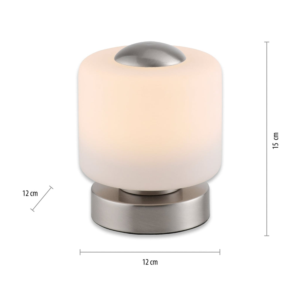LED bordlampe Bota glass dimbar stålfarget Ø12 cm sideprofil