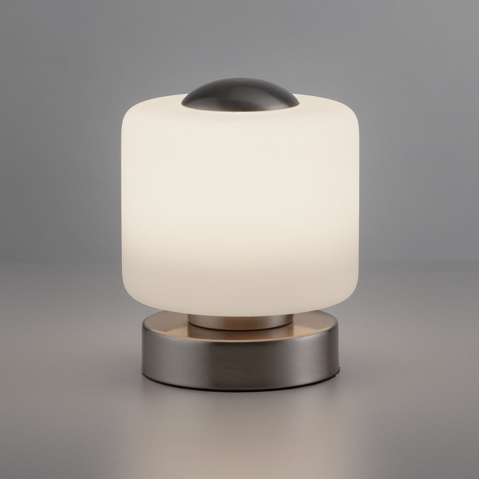 LED bordlampe Bota glass dimbar stålfarget Ø12 cm nærbilde av touchdimmer