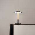 LED bordlampe Celeste dimbar glass og tre krom forfra