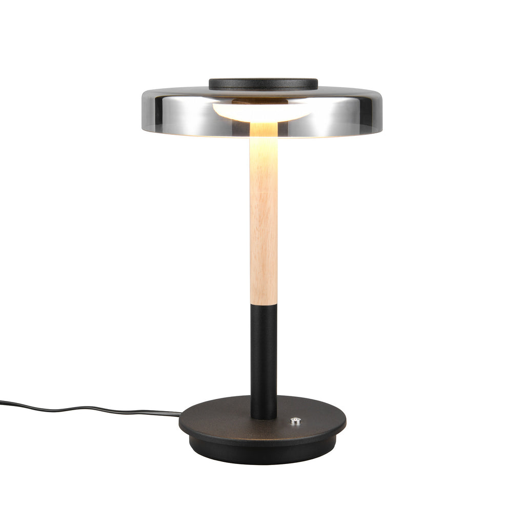 LED bordlampe Celeste dimbar glass og tre krom bakside